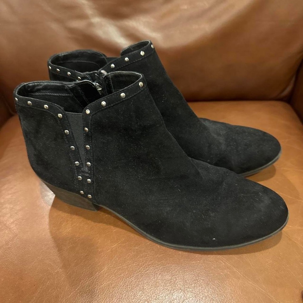 Black suede ankle boots with silver studs